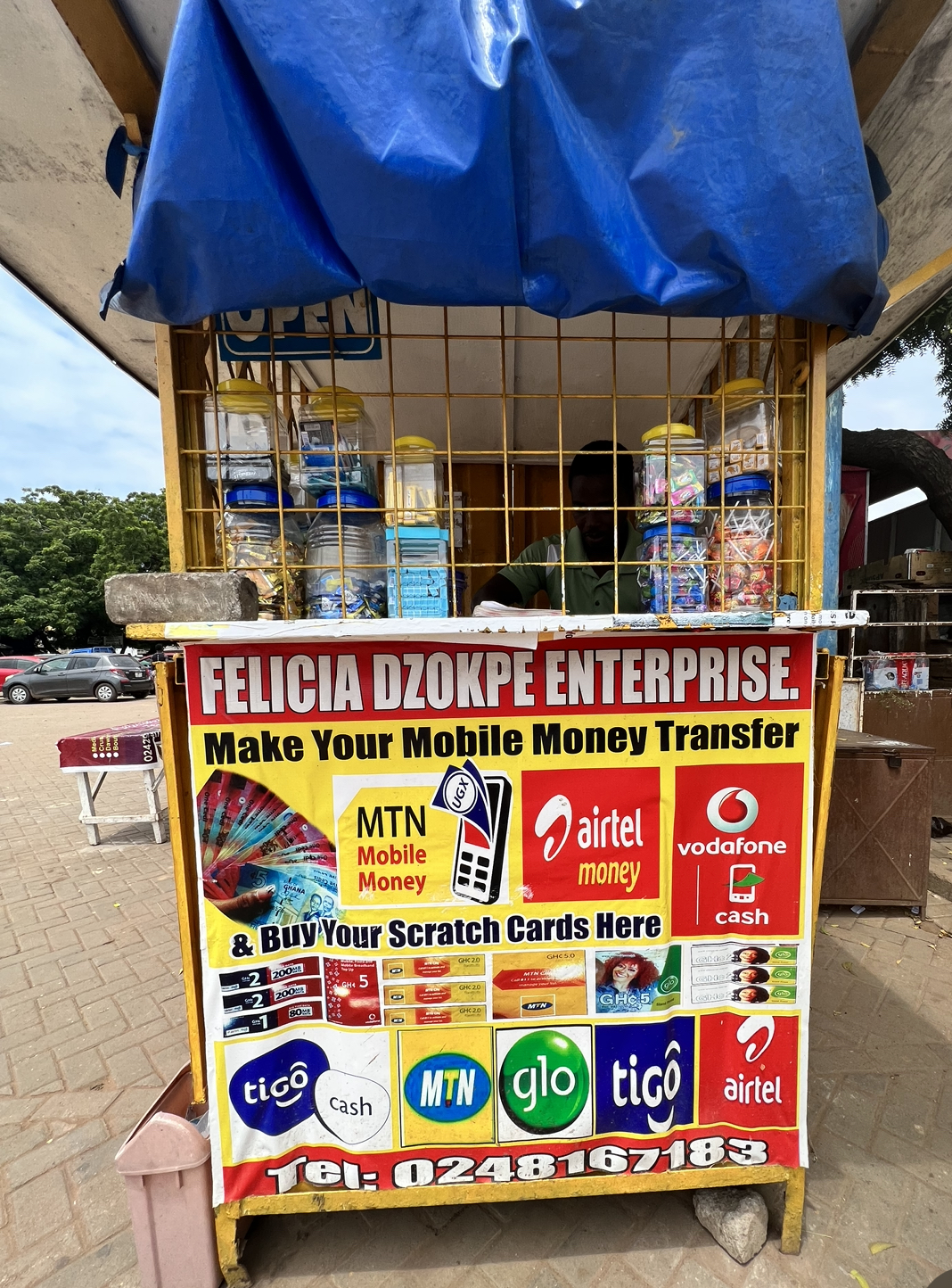 A mobile money stand in Ghana used to make money transfers. 