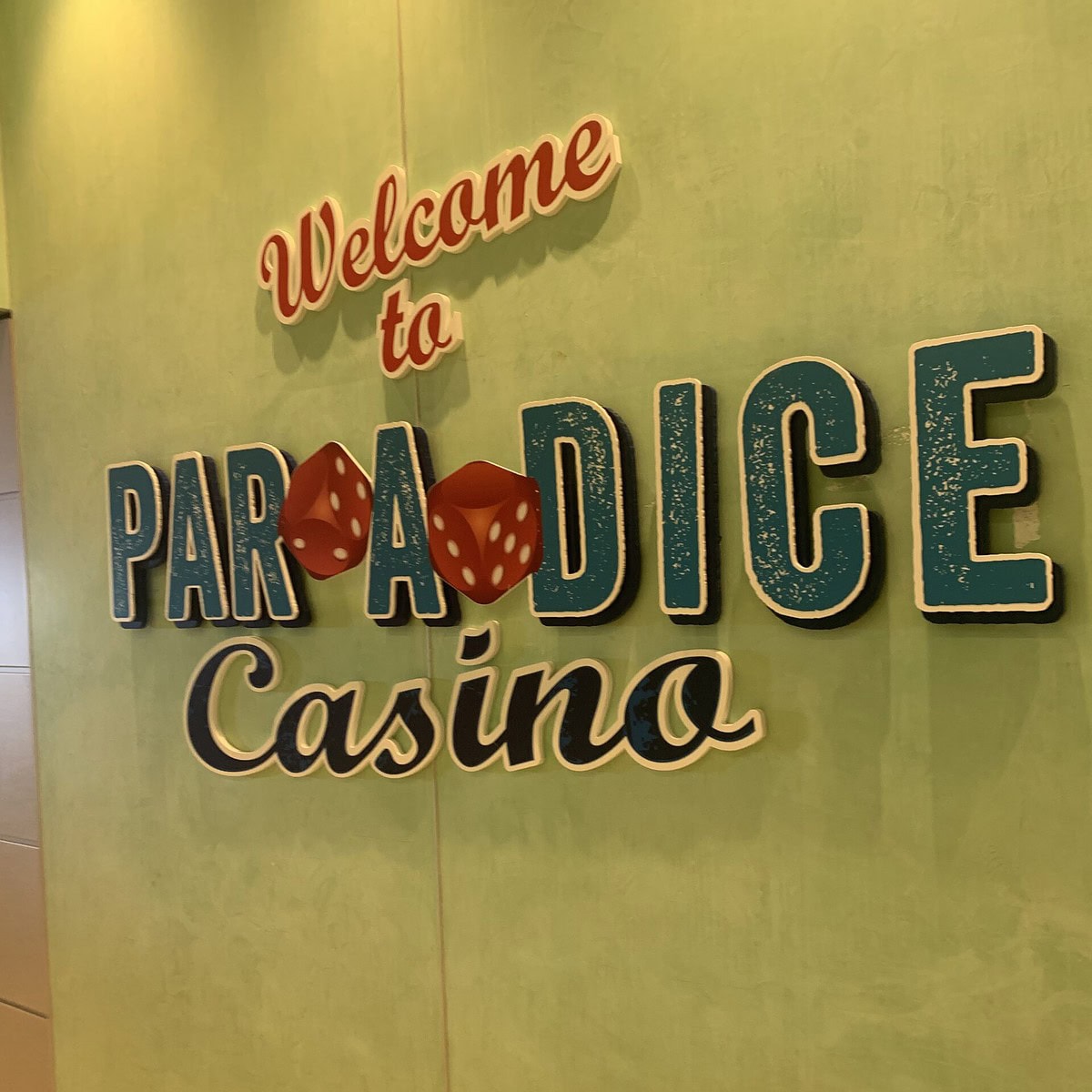 The sign of the paradice casino on the Margaritaville At Sea cruise. 