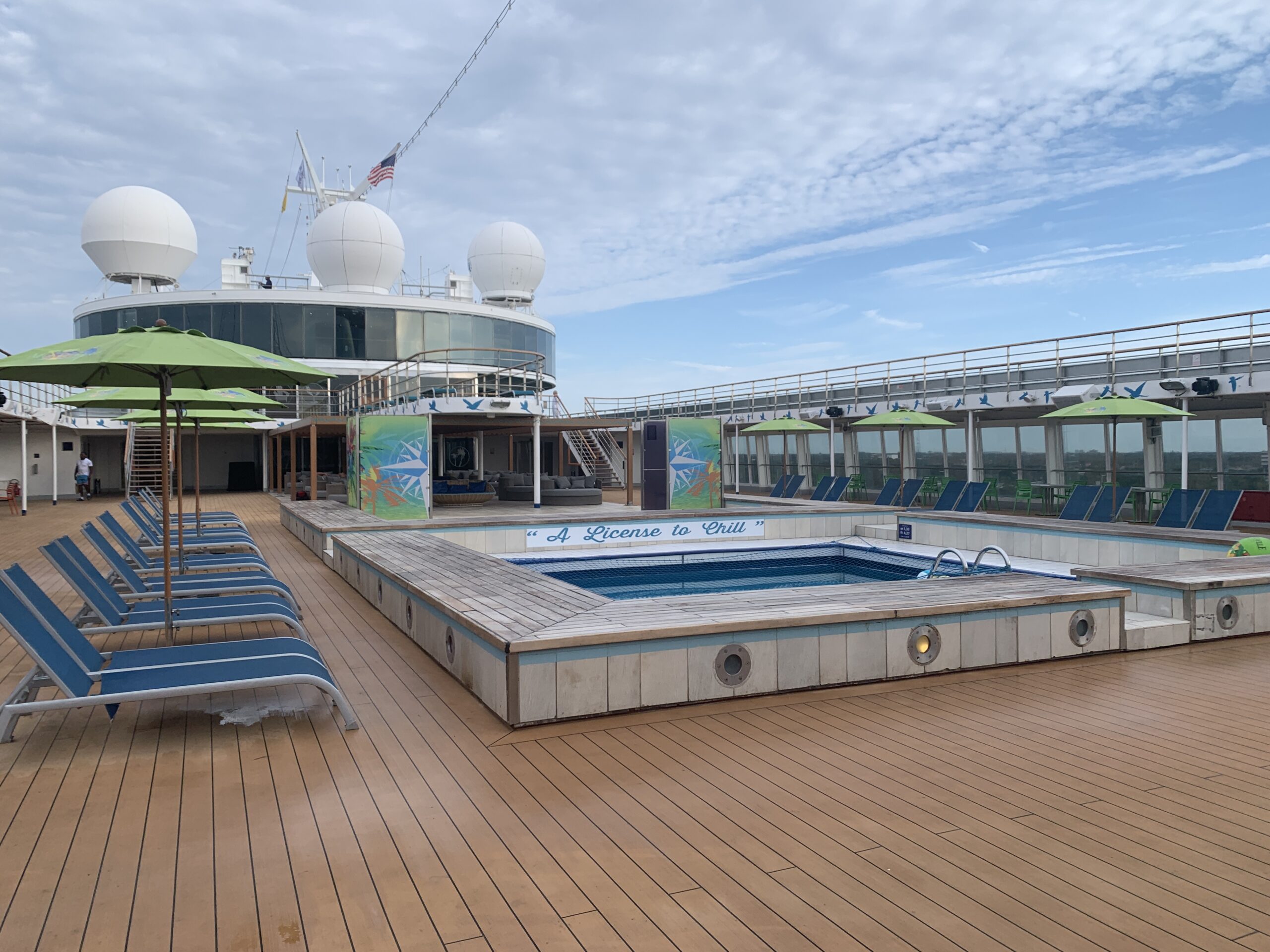 The pool deck at the Margaritaville At Sea cruise