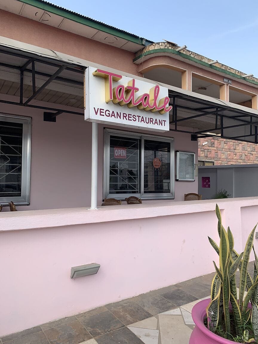 The pink storefront of Tatale Vegan Restaurant