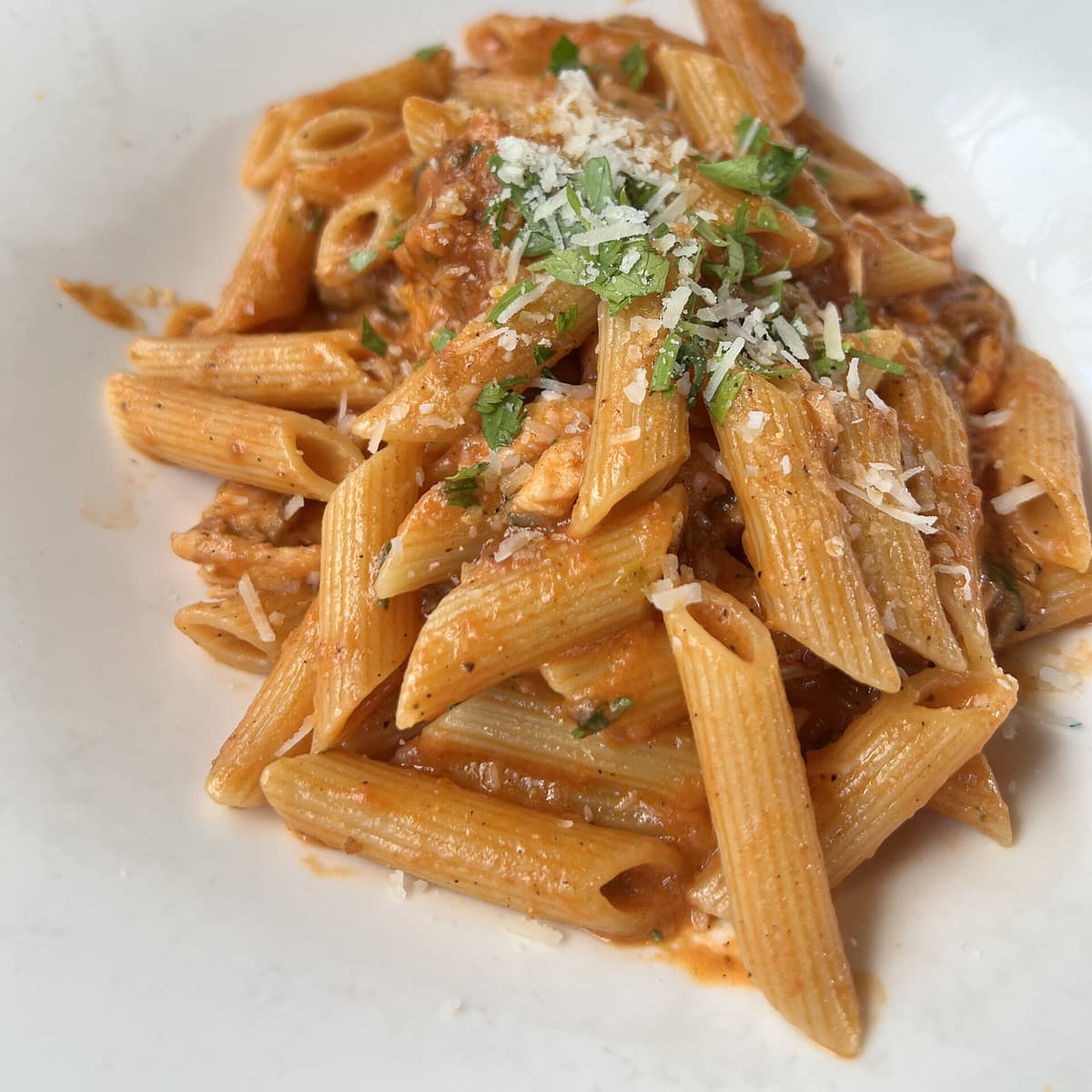Rose Salmon Fettucine replaced with Penne from Bella Afrik in Accra