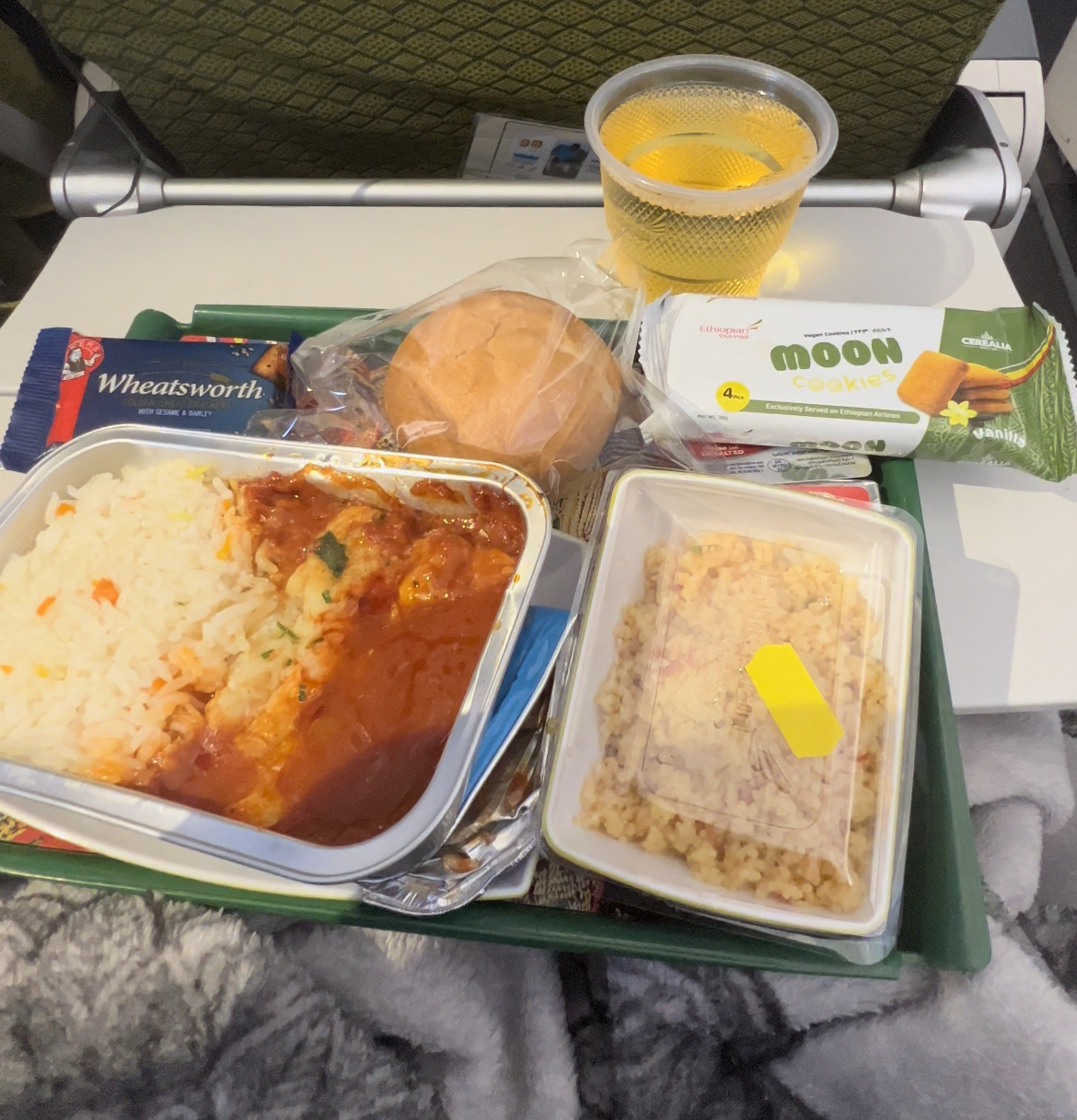 Ethiopian Airlines food served on the flight. 