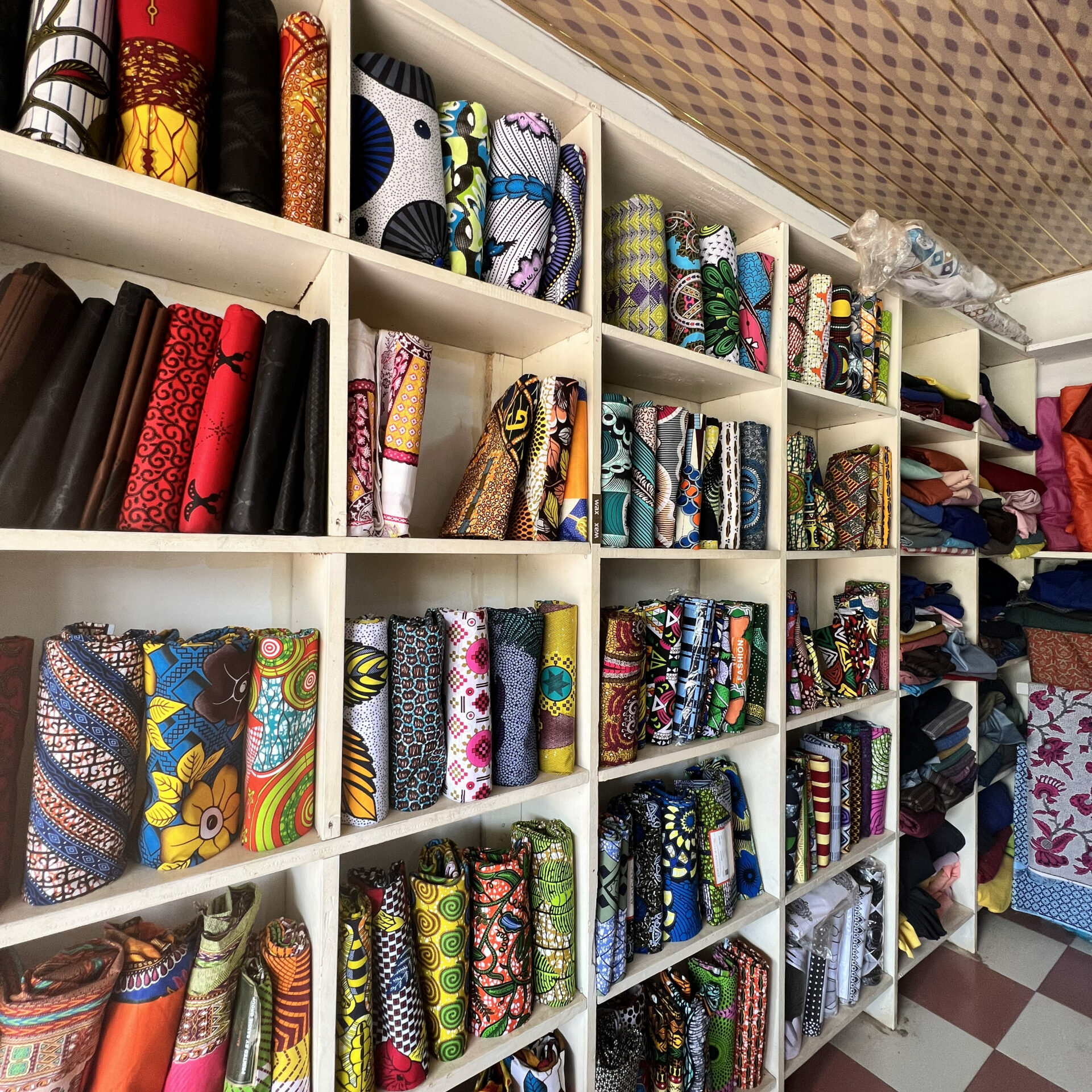 A variety of fabric at a fabric shop 