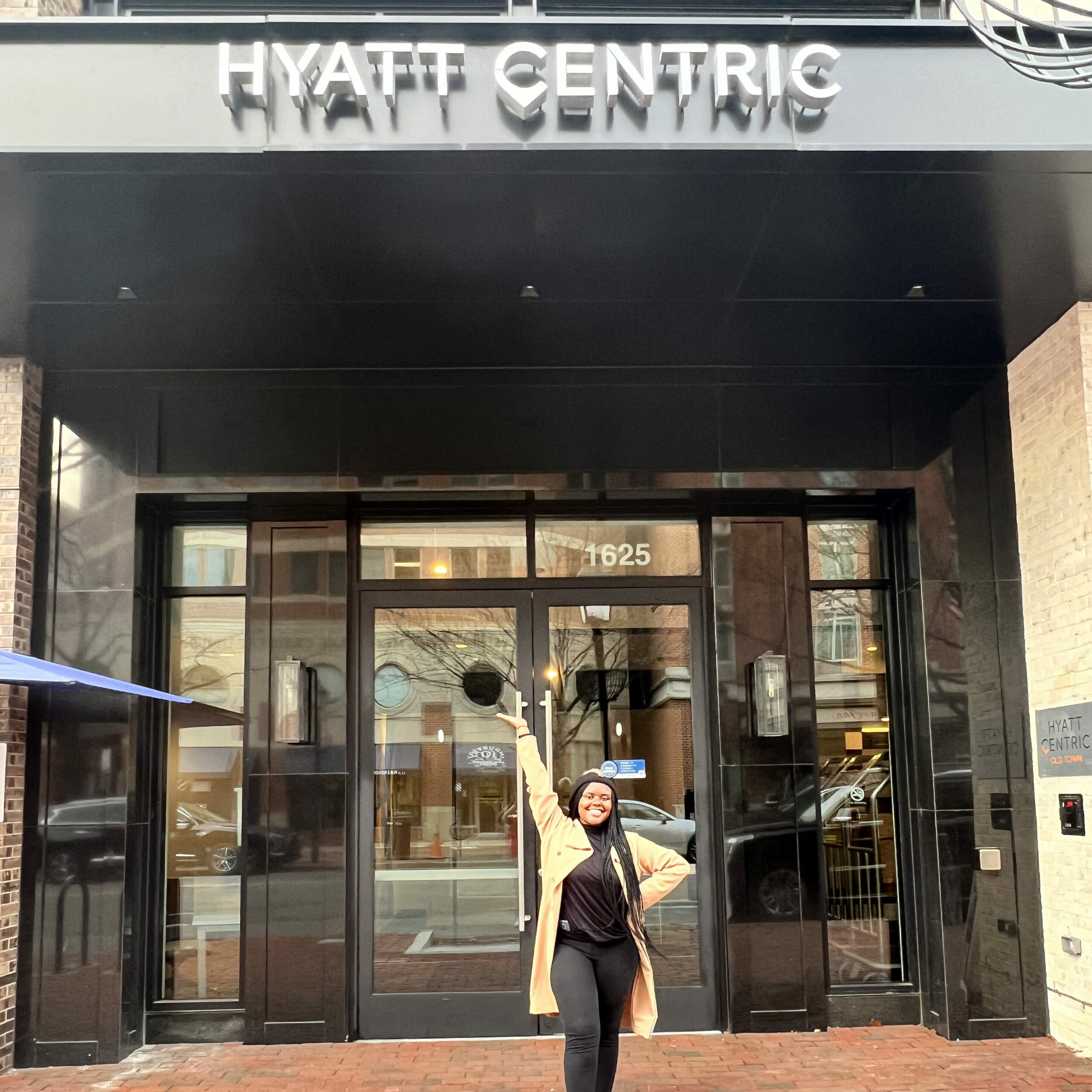 Christina Jane in front of the Hyatt Centric Hotel 