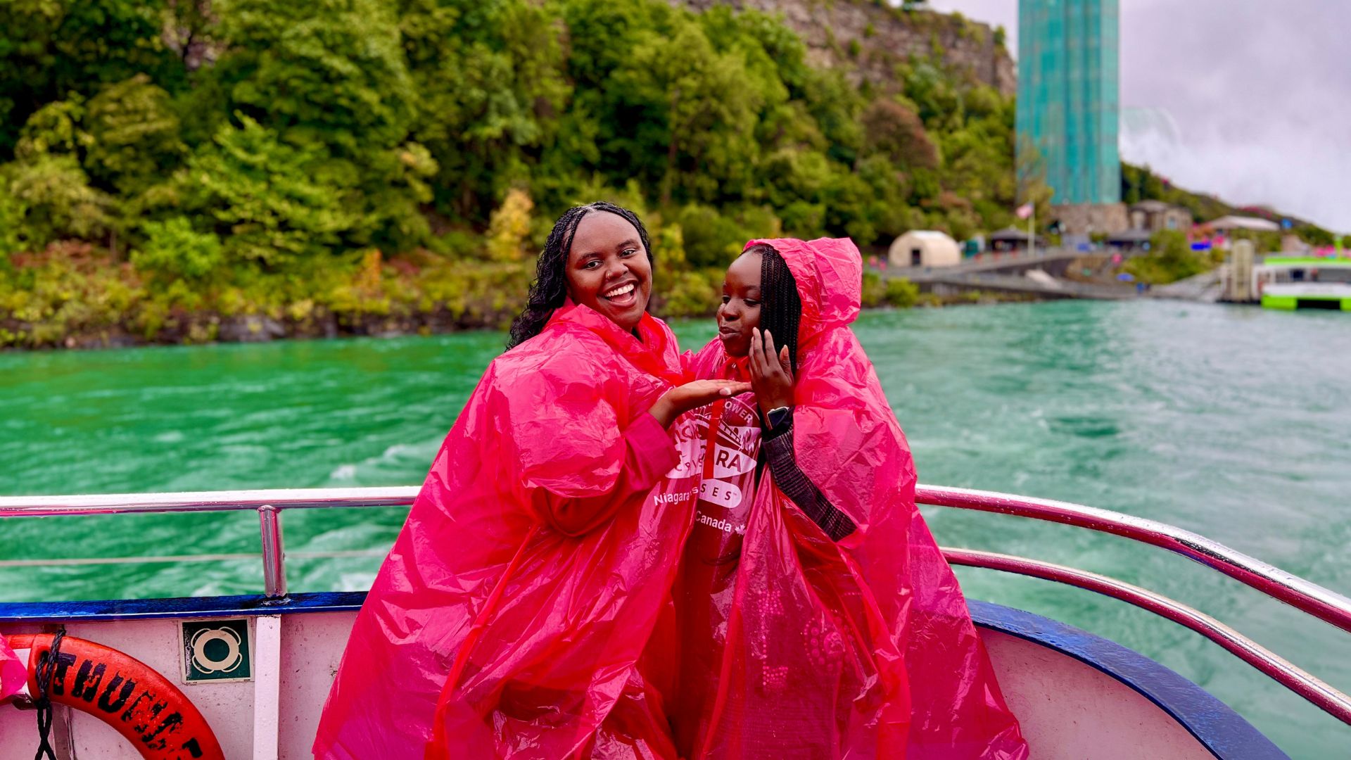 Christina Jane and Christina in Canada on a boat ride at the Niagara Falls.