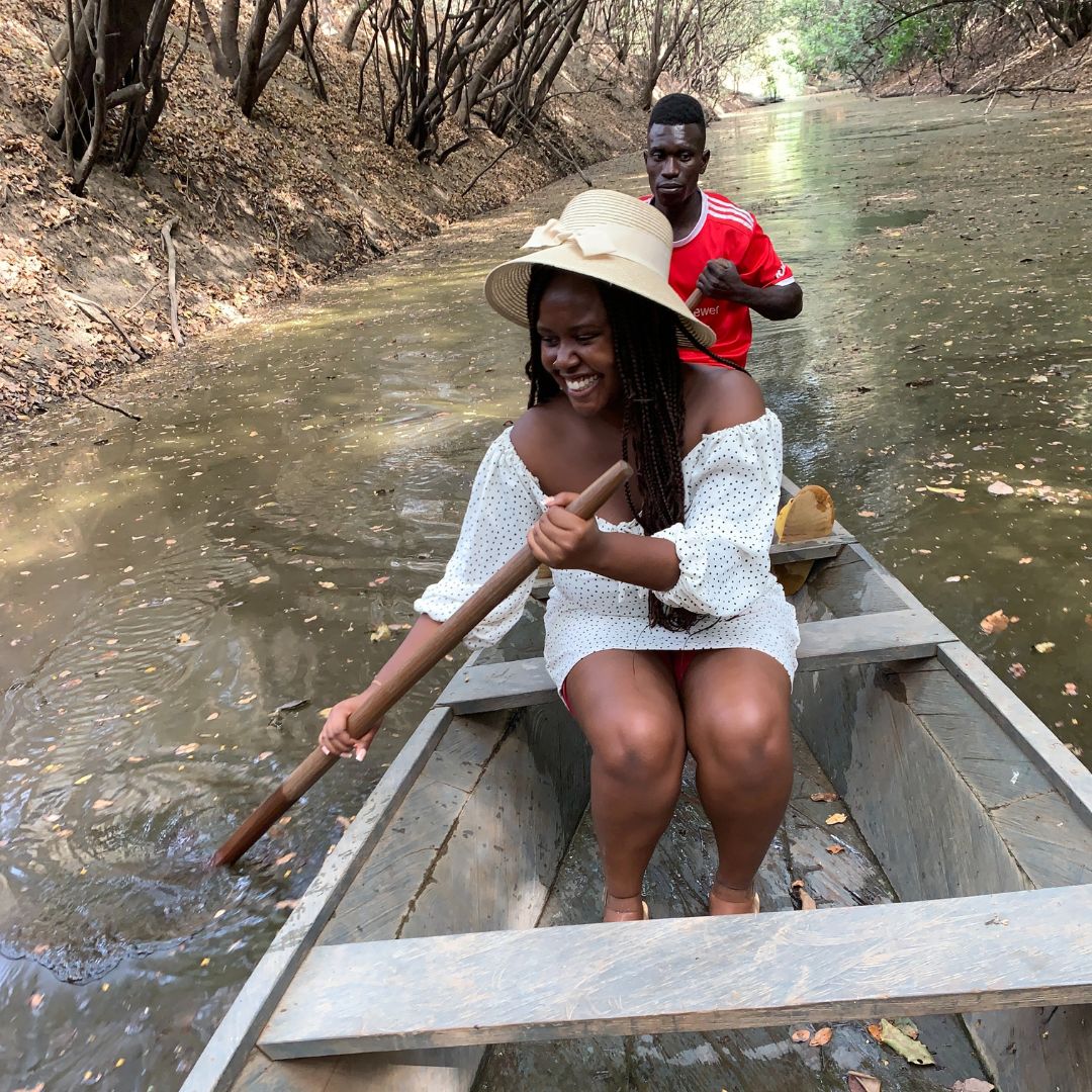 Christina Jane doing a canoe safari 