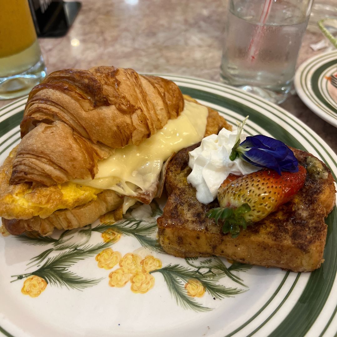 Croissant sandwich with french toast 