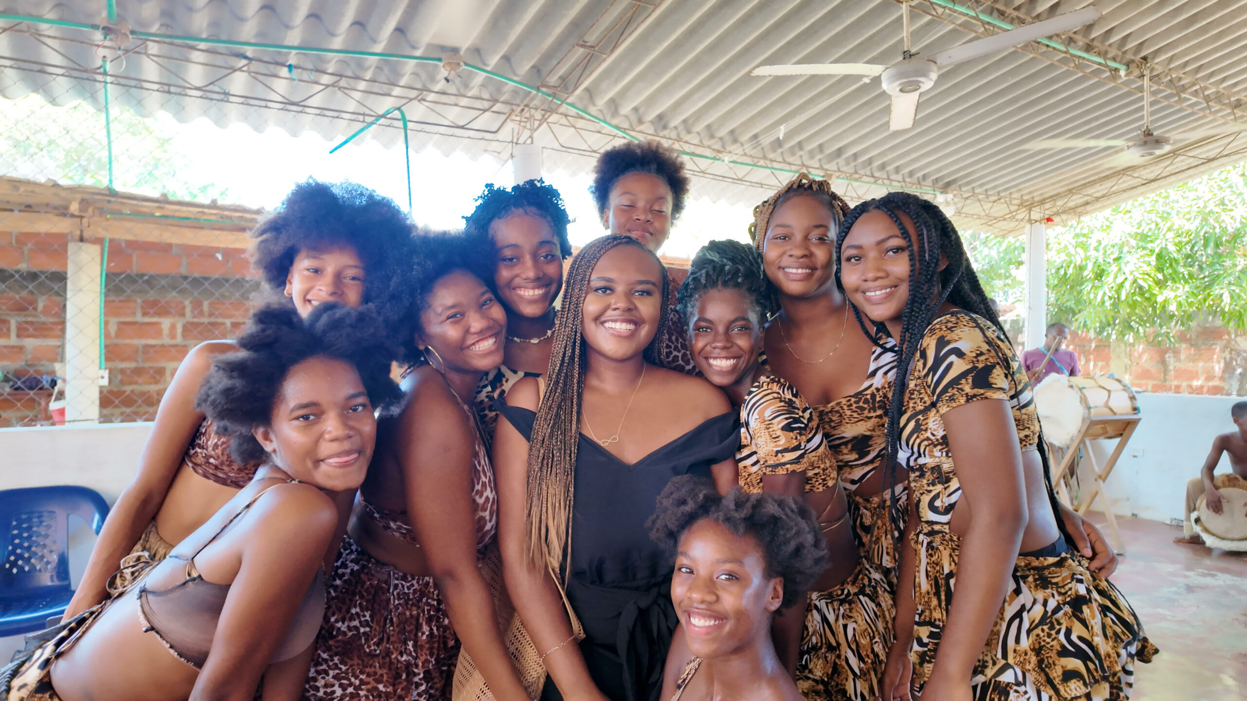 Christina Jane with the dancers in San Basilio de Palenque 