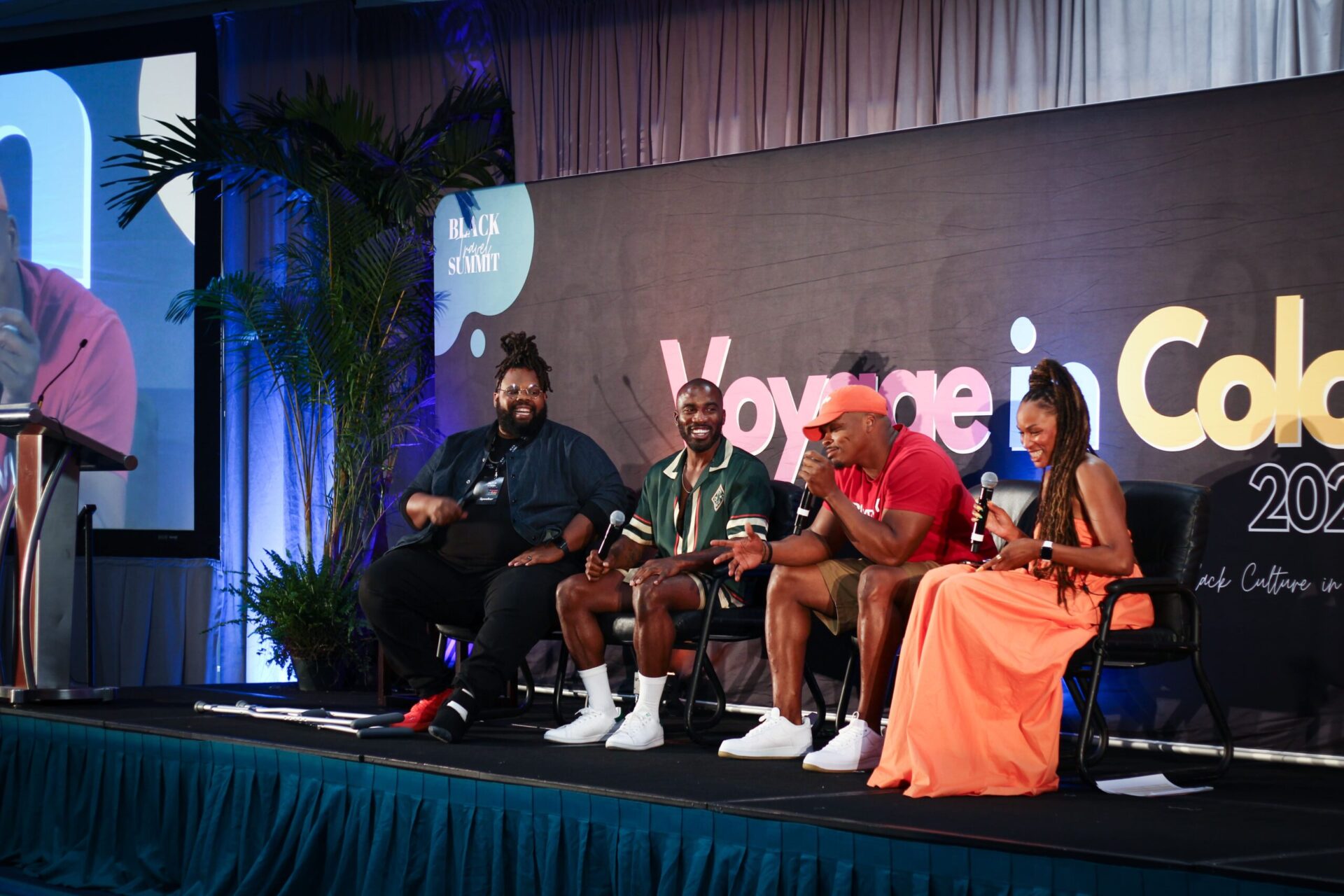 Panel members at a travel event