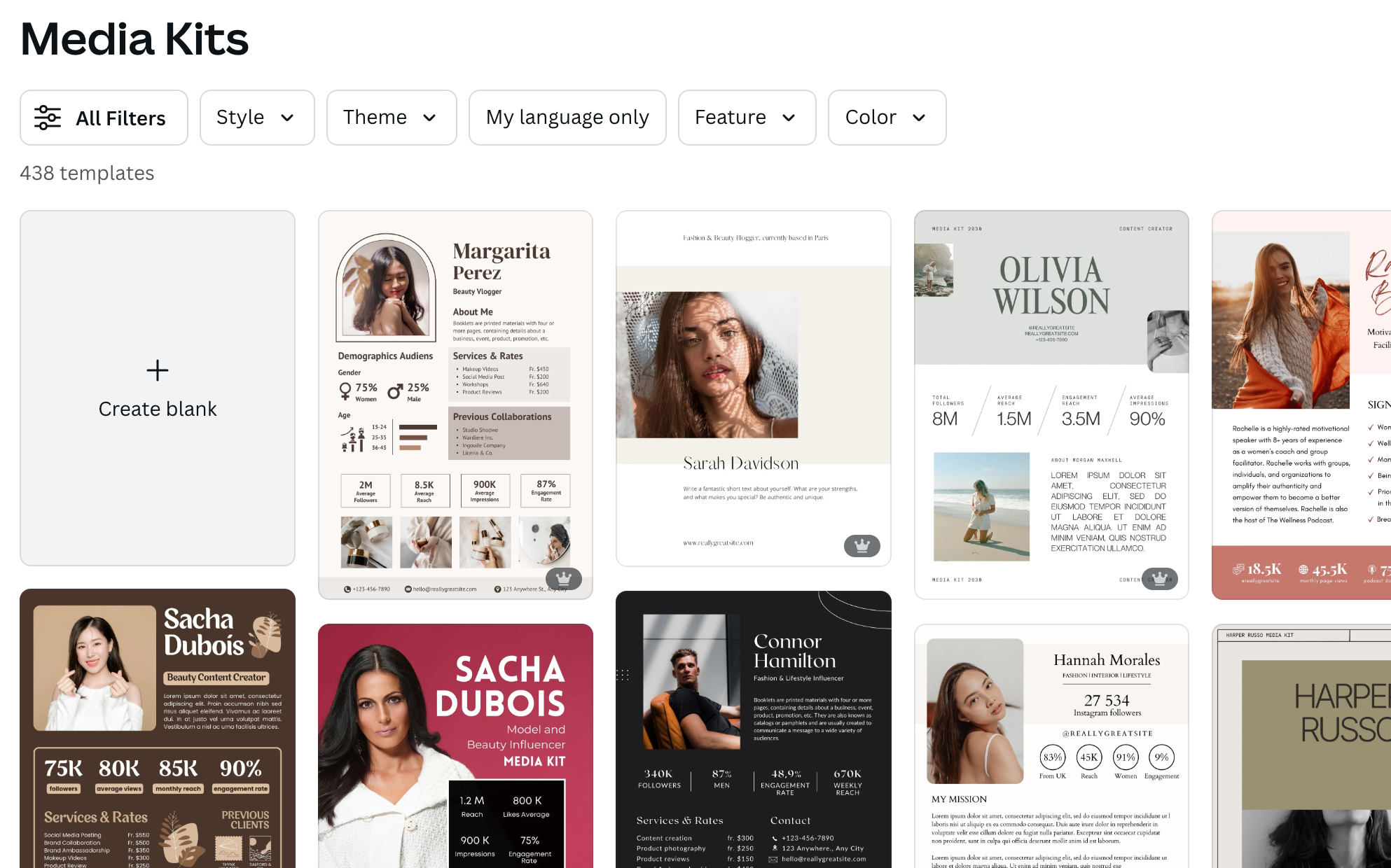 Media kit templates on Canva