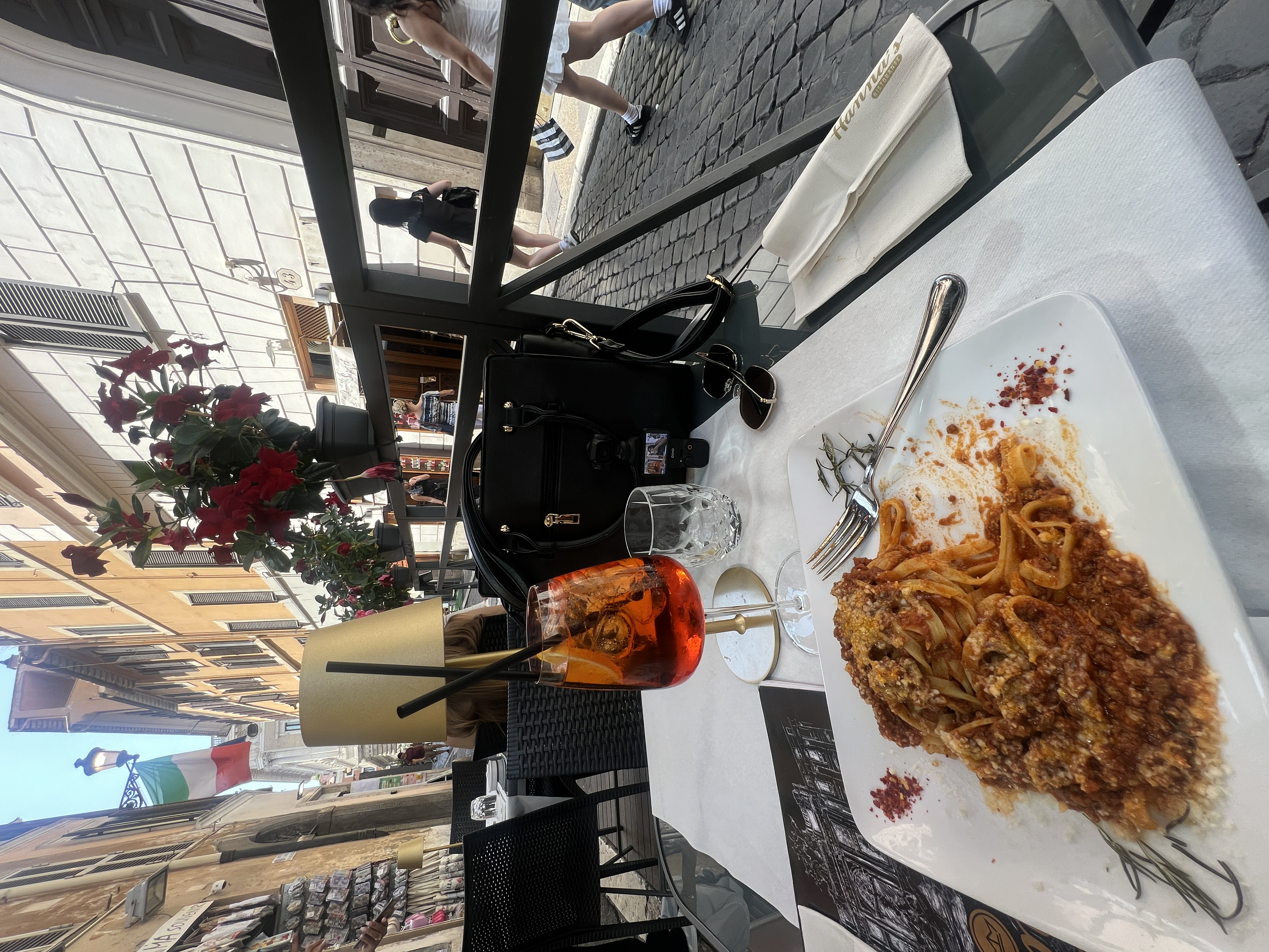 Pasta and Aperol Spritz