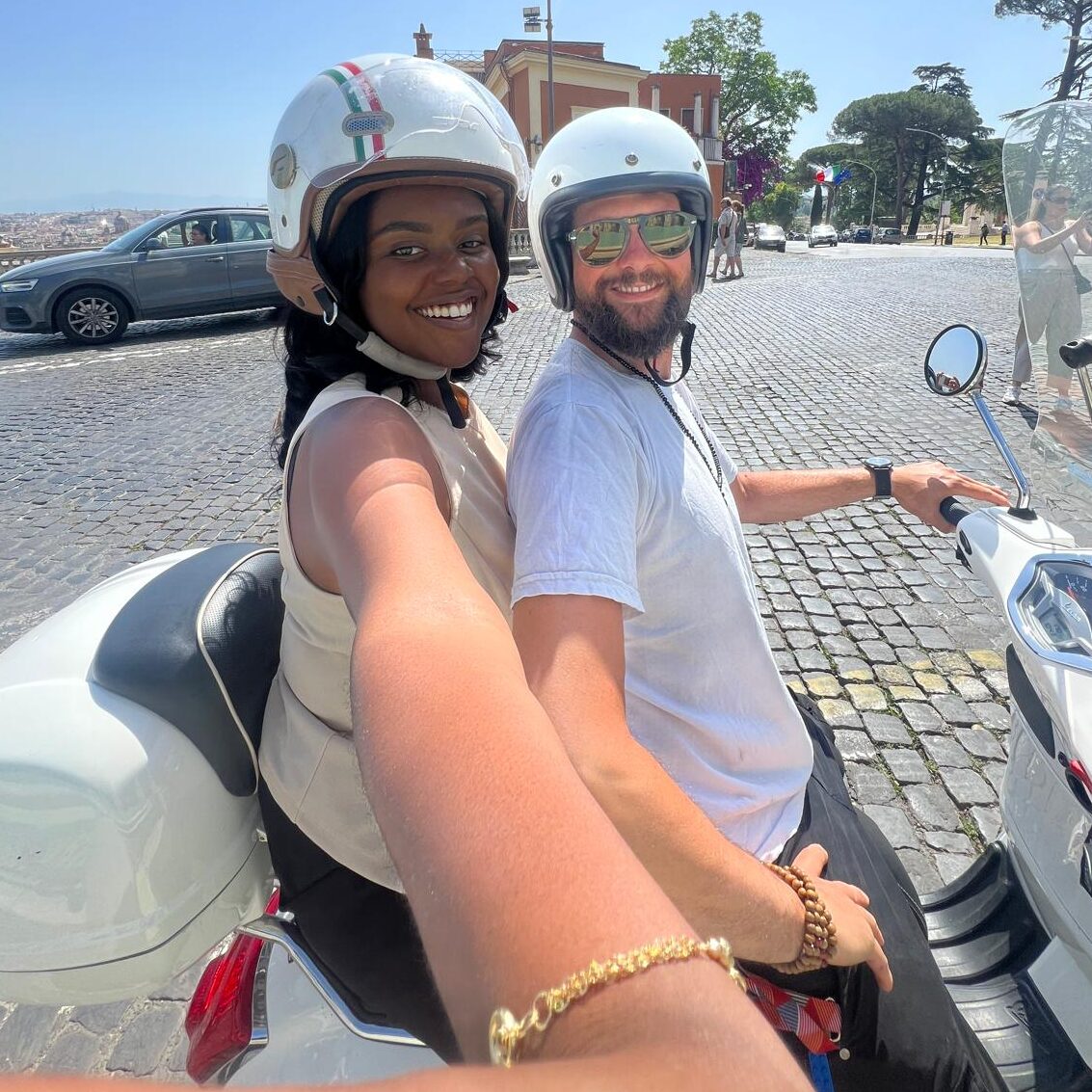 Christina Jane with a Vespa tour guide
