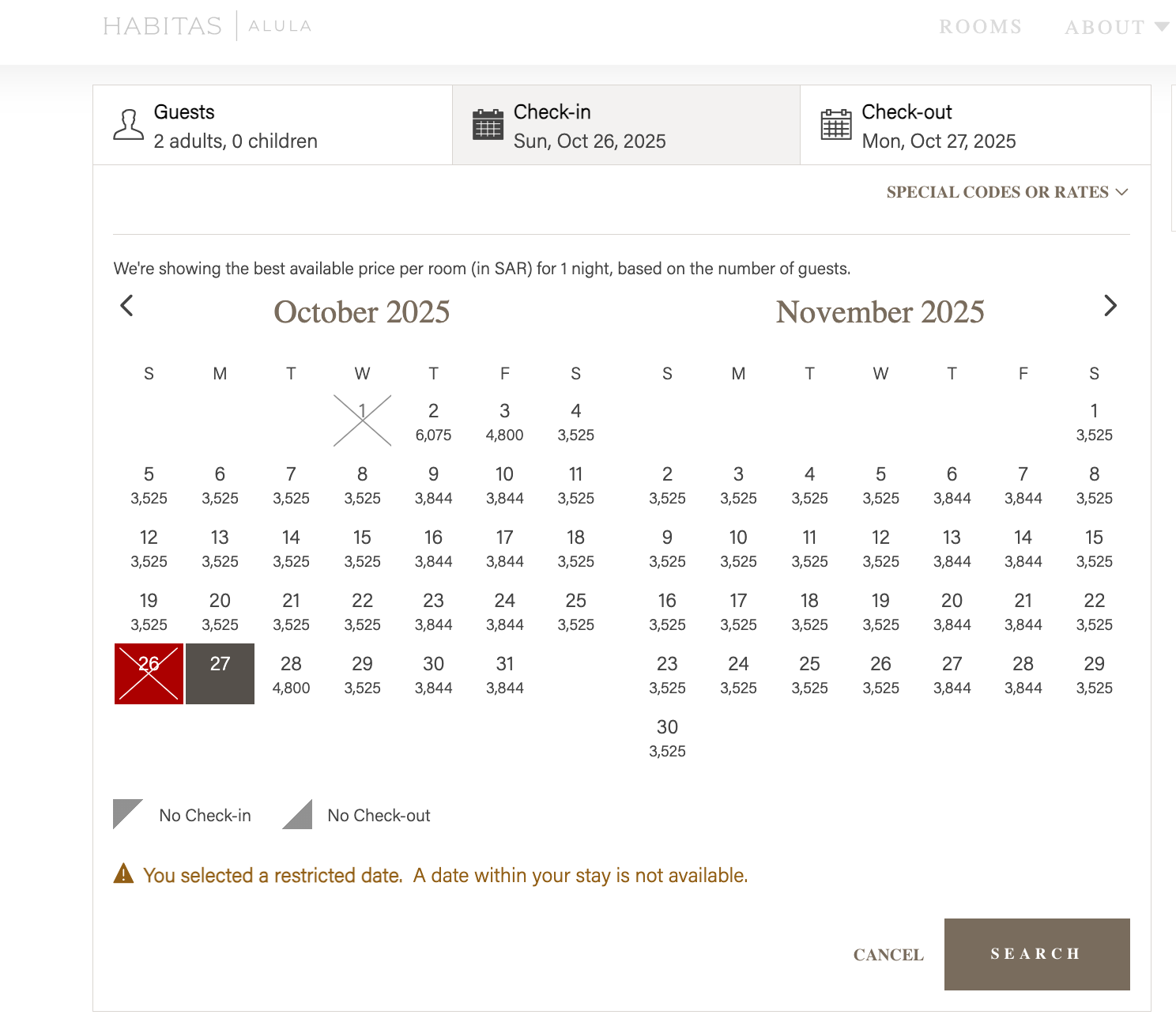 Our Habitas Booking Calendar