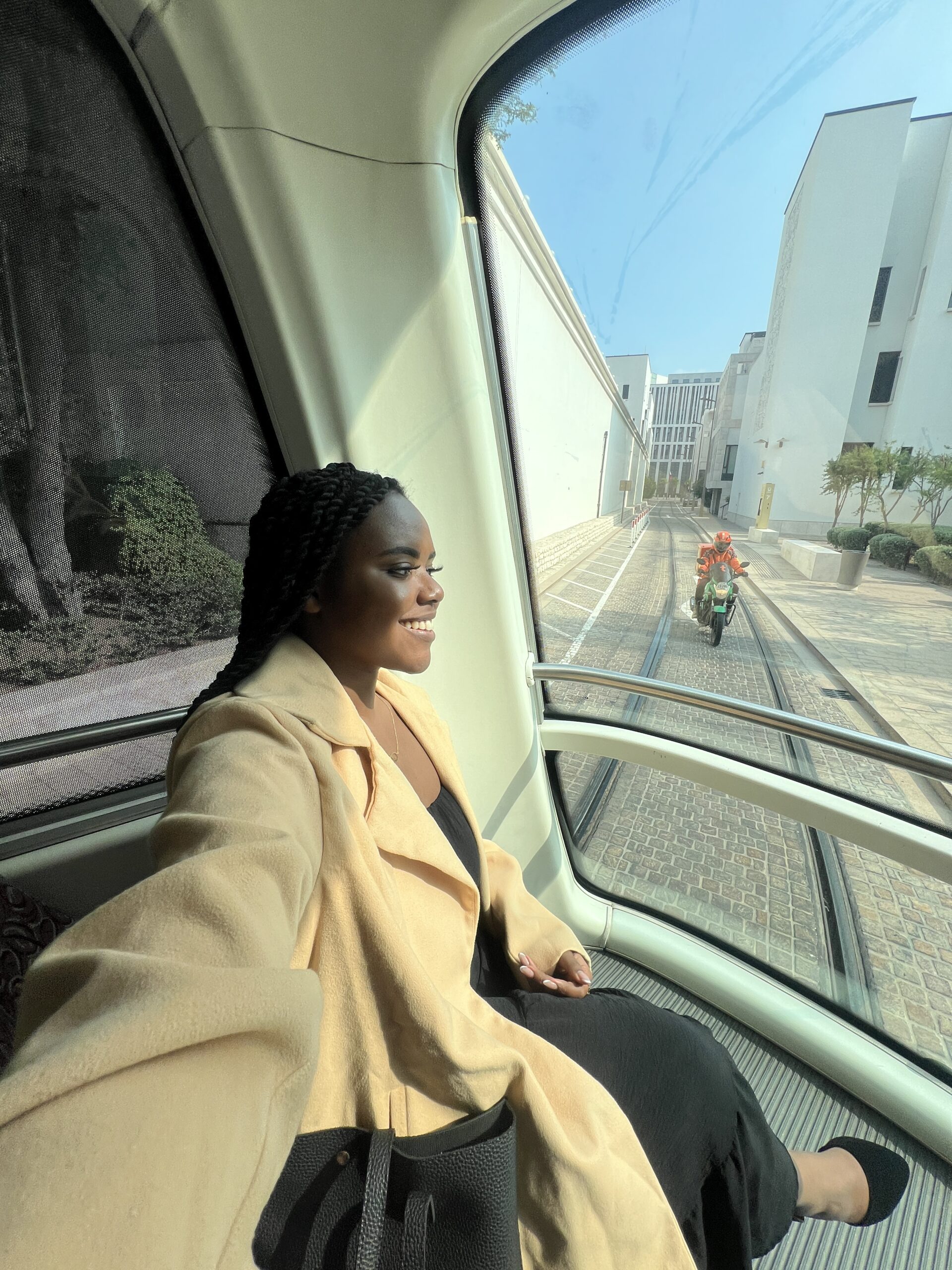 Christina inside of the Msherib Tram 