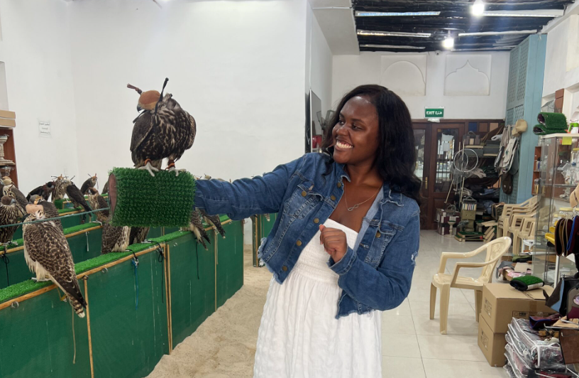 Christina folding a falcon