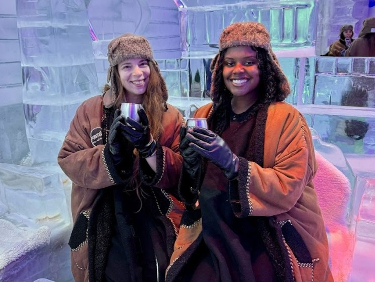 Christina and her friend at the ice cafe 