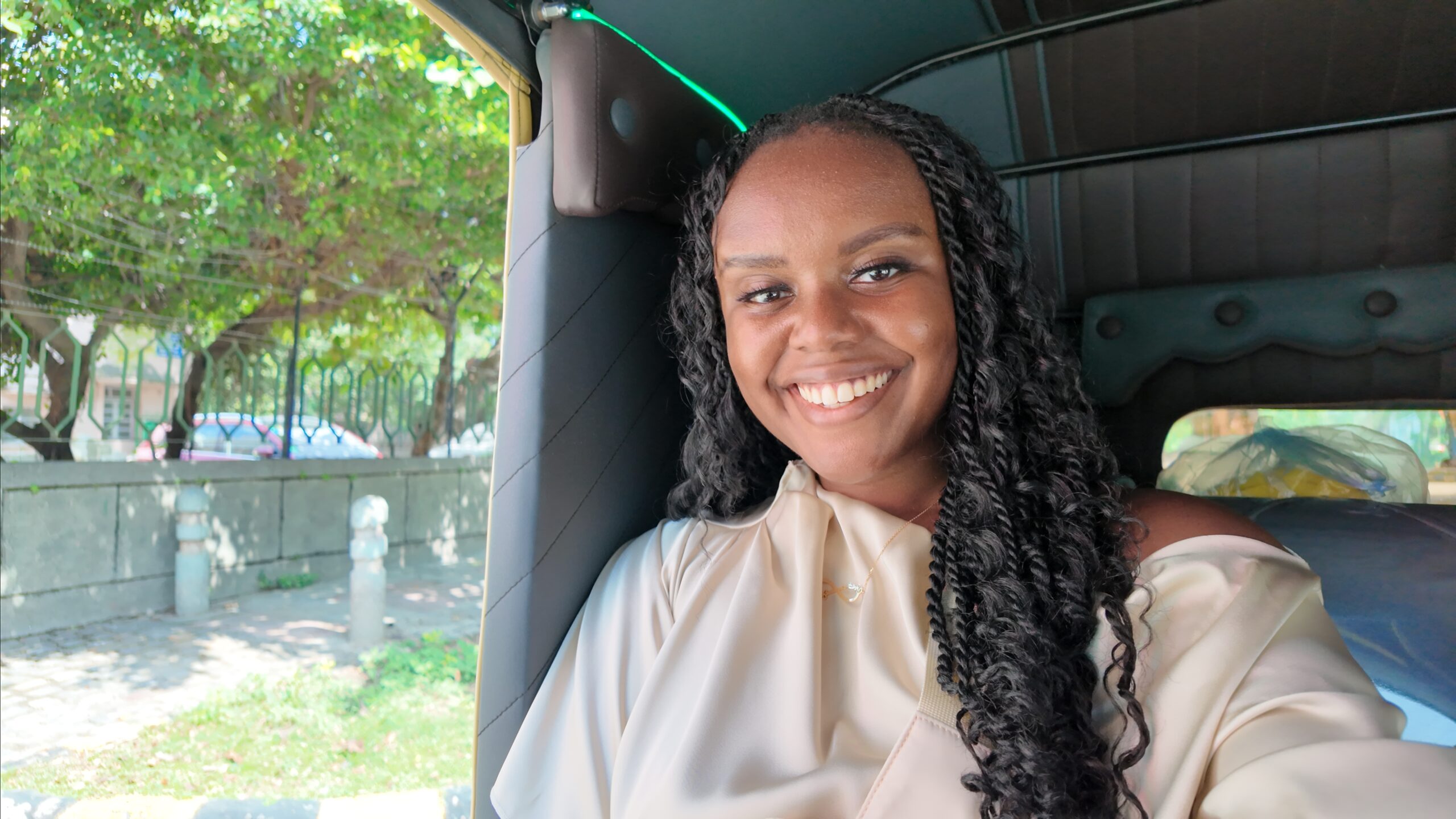 Christina Jane inside a rickshaw 