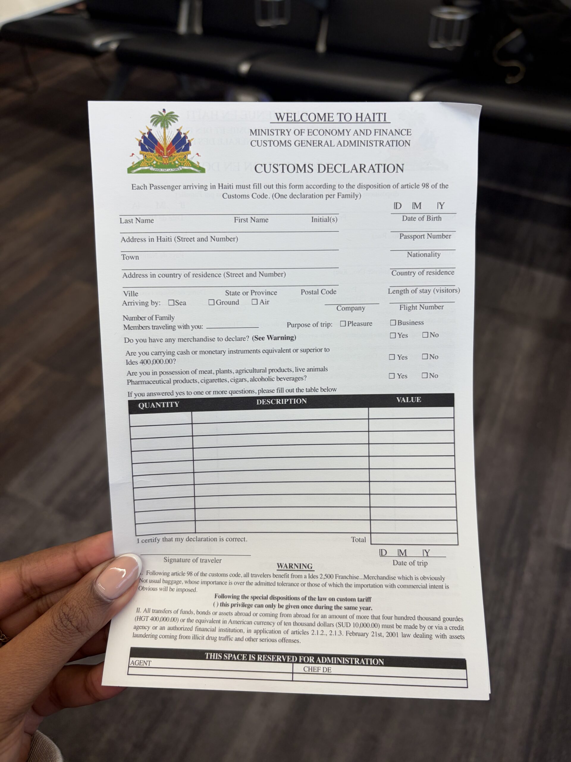 Customs Declaration Form